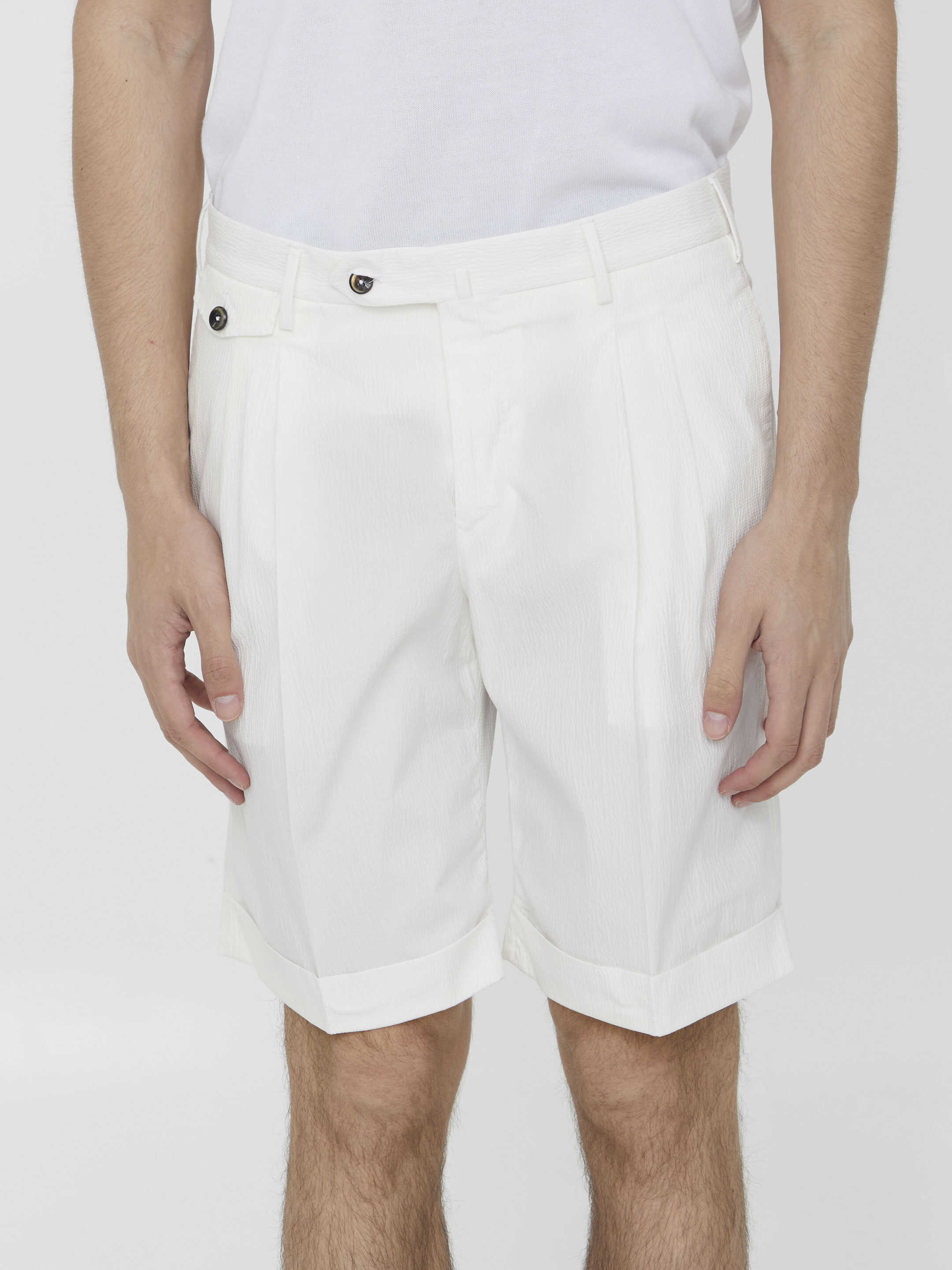 PT TORINO Seersucker Bermuda Shorts WHITE