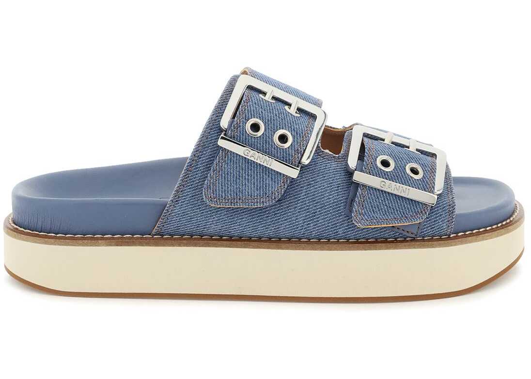 Ganni Denim Double Strap Slides DENIM