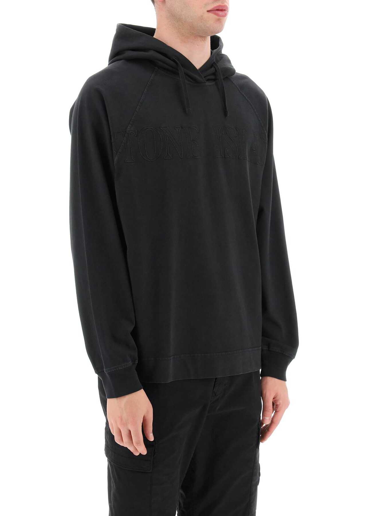 Stone Island Embroidered Logo Lightweight Hoodie BLACK