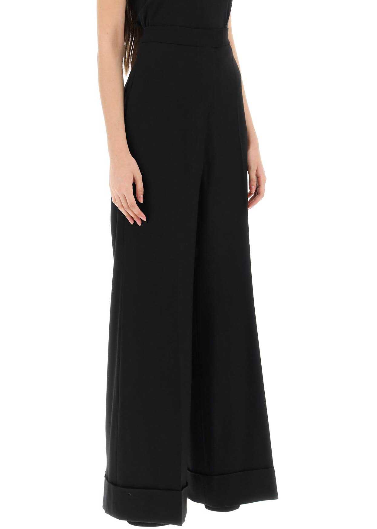 Moschino Cuffed Palazzo Trousers In Wool Gabardine NERO