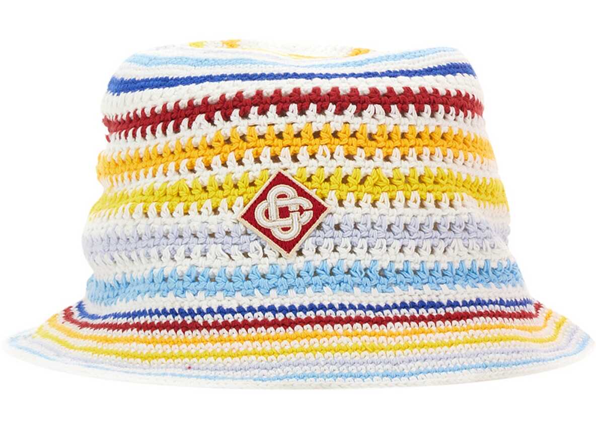 Casablanca Crochet Striped Bucket Hat MULTICOLOUR