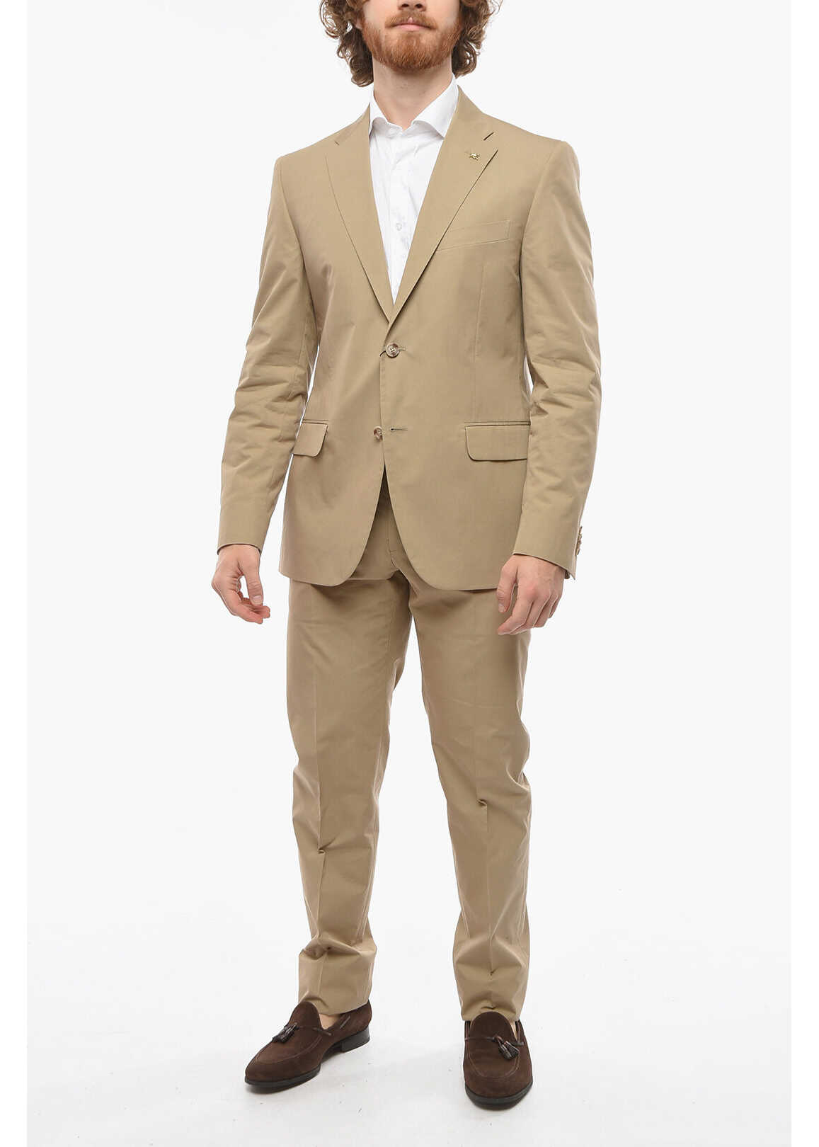 CORNELIANI Cc Collection 2 Button Right Cotton Blend Suit Beige