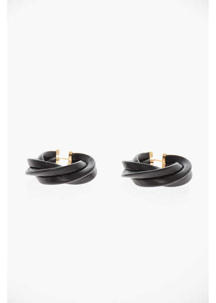 Cercei Bottega Veneta Soft-Leather Twisted Hoop Earrings Black Femei (BM 9854906) 2