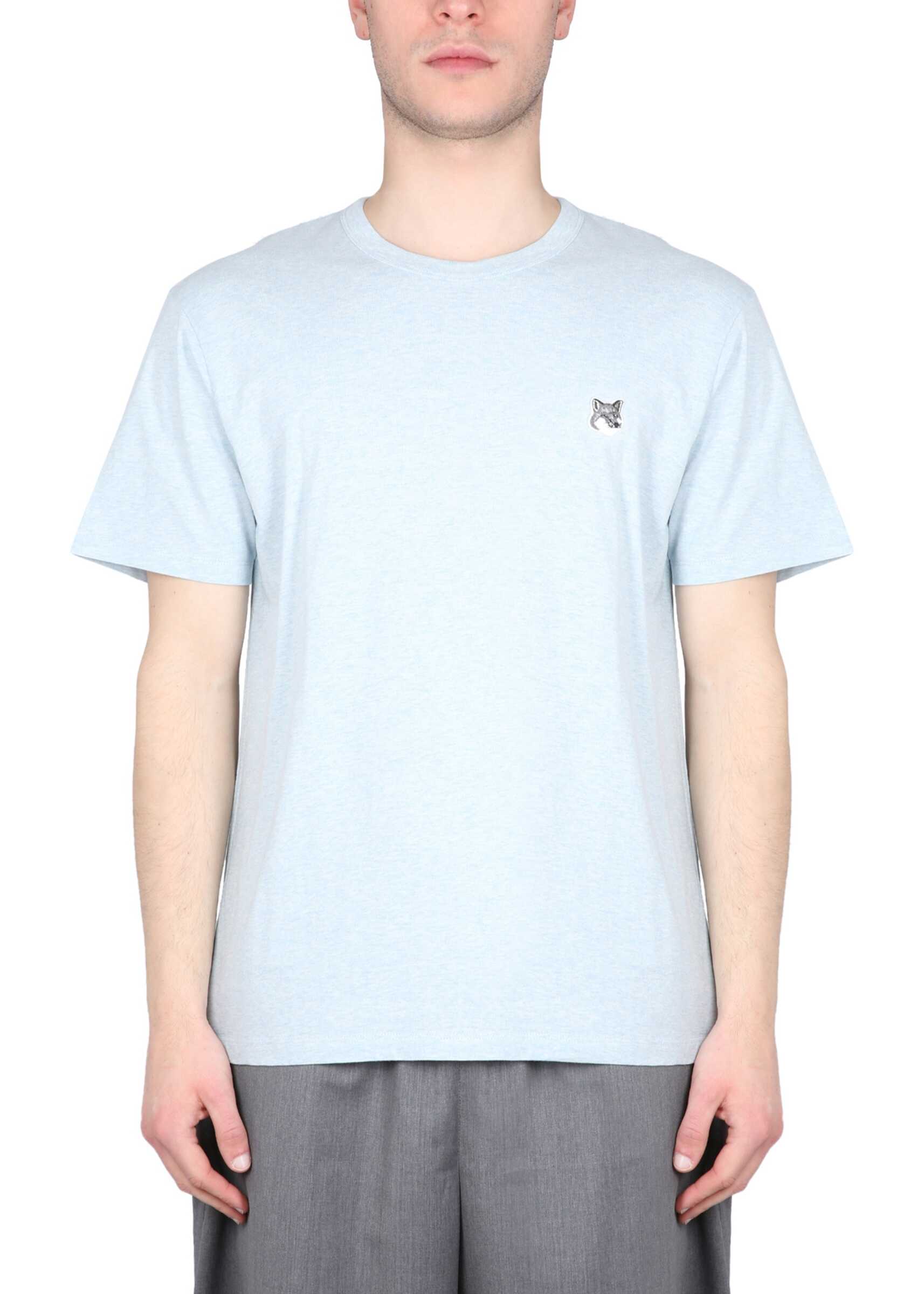 MAISON KITSUNÉ Grey Fox Head Patch T-Shirt BLUE