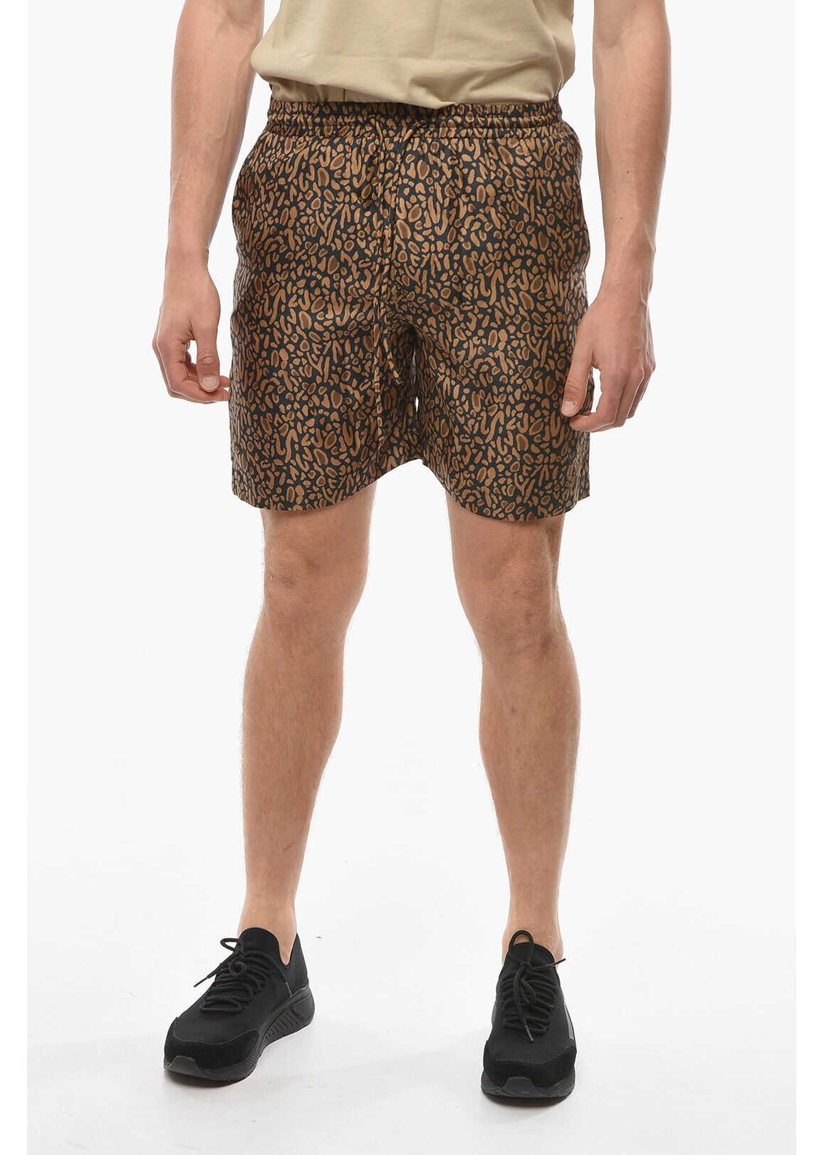 Nanushka Satin Doxxi Shorts With Animalier Pattern Brown