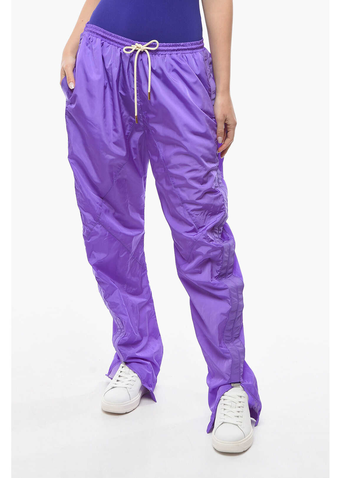 KhrisJoy Nylon Joggers With Ruffled Side-Detailing Violet