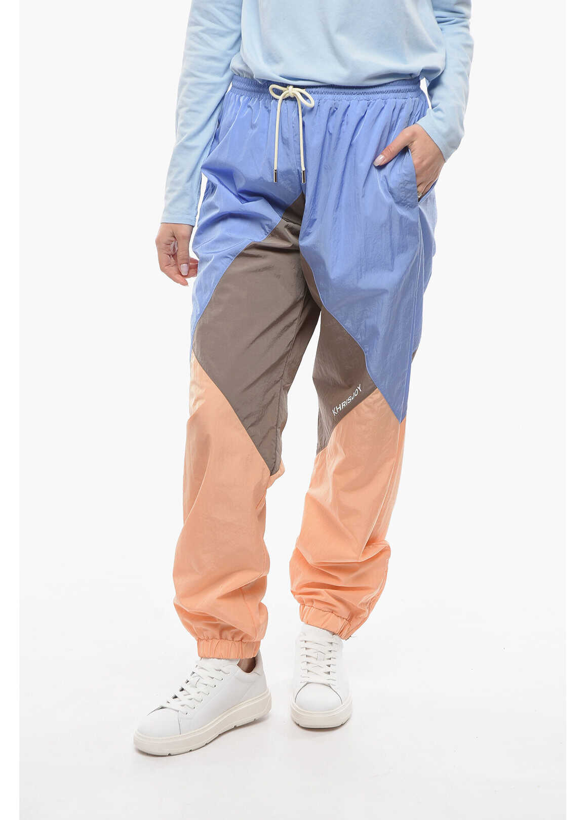 KhrisJoy Colorblock Nylon Joggers With Ankle Zip Light Blue
