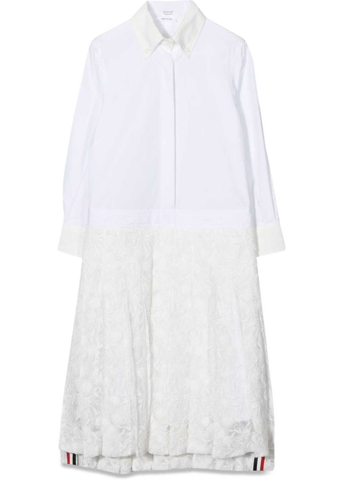 Poze Thom Browne Pleated Bottom Shirtdress WHITE