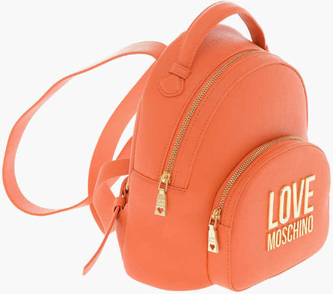 Rucsacuri Moschino Love Faux Leather Backpack With Golden Logo Orange Femei (BM 9880784) 3