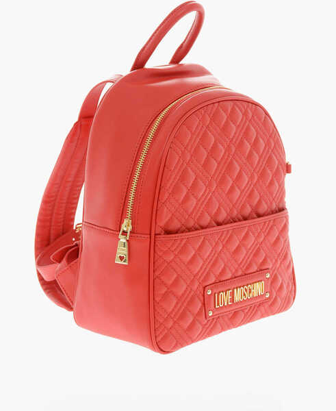 Rucsacuri Moschino Love Quilted Faux Leather Backpack With Matched Pouch Red Femei (BM 9880820) 3