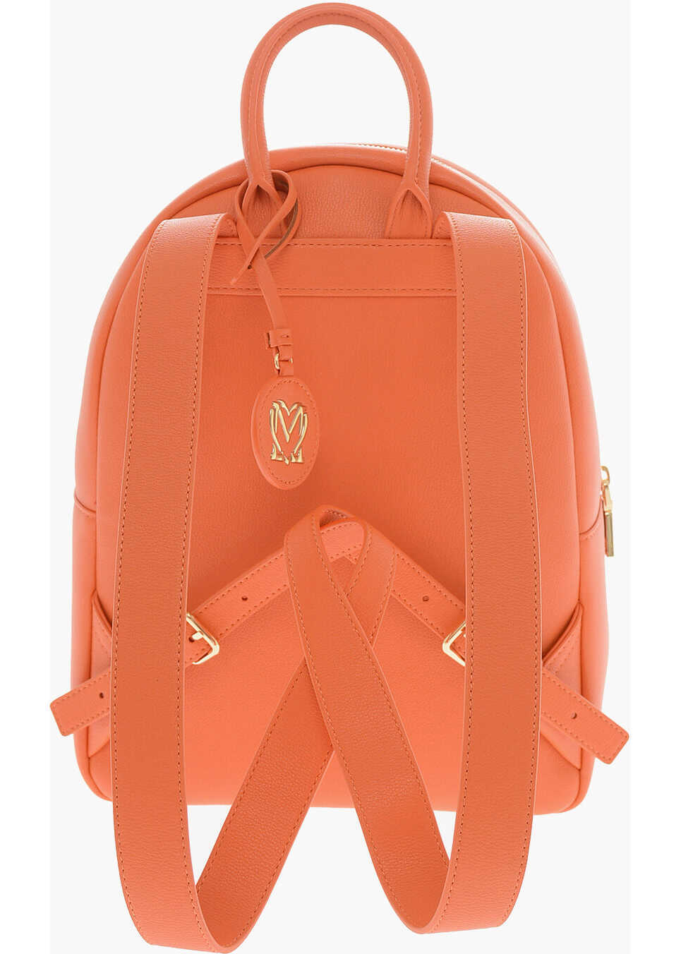 Rucsacuri Moschino Love Textured Faux Leather Backpack With Golden Logo Orange Femei (BM 9880964) 2