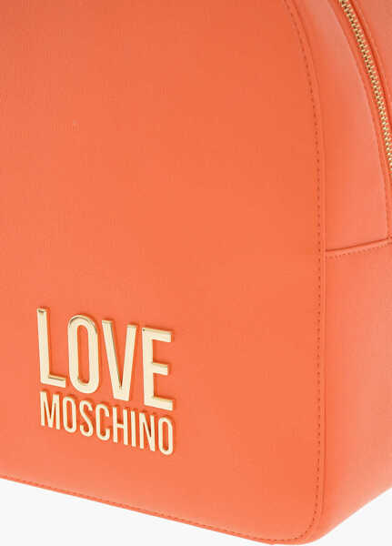 Rucsacuri Moschino Love Textured Faux Leather Backpack With Golden Logo Orange Femei (BM 9880964) 4