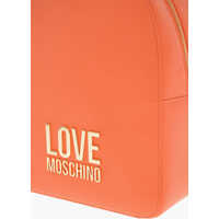 Rucsacuri Moschino Dama - Rucsacuri Moschino Love Textured Faux Leather Backpack With Golden Logo Orange Femei (BM 9880964) - B-mall.ro