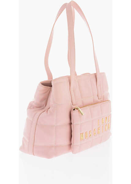 Genti de umar Moschino Love Quilted Faux Leather Shoulder Bag With Golden Logo Pink Femei (BM 9889787) 2