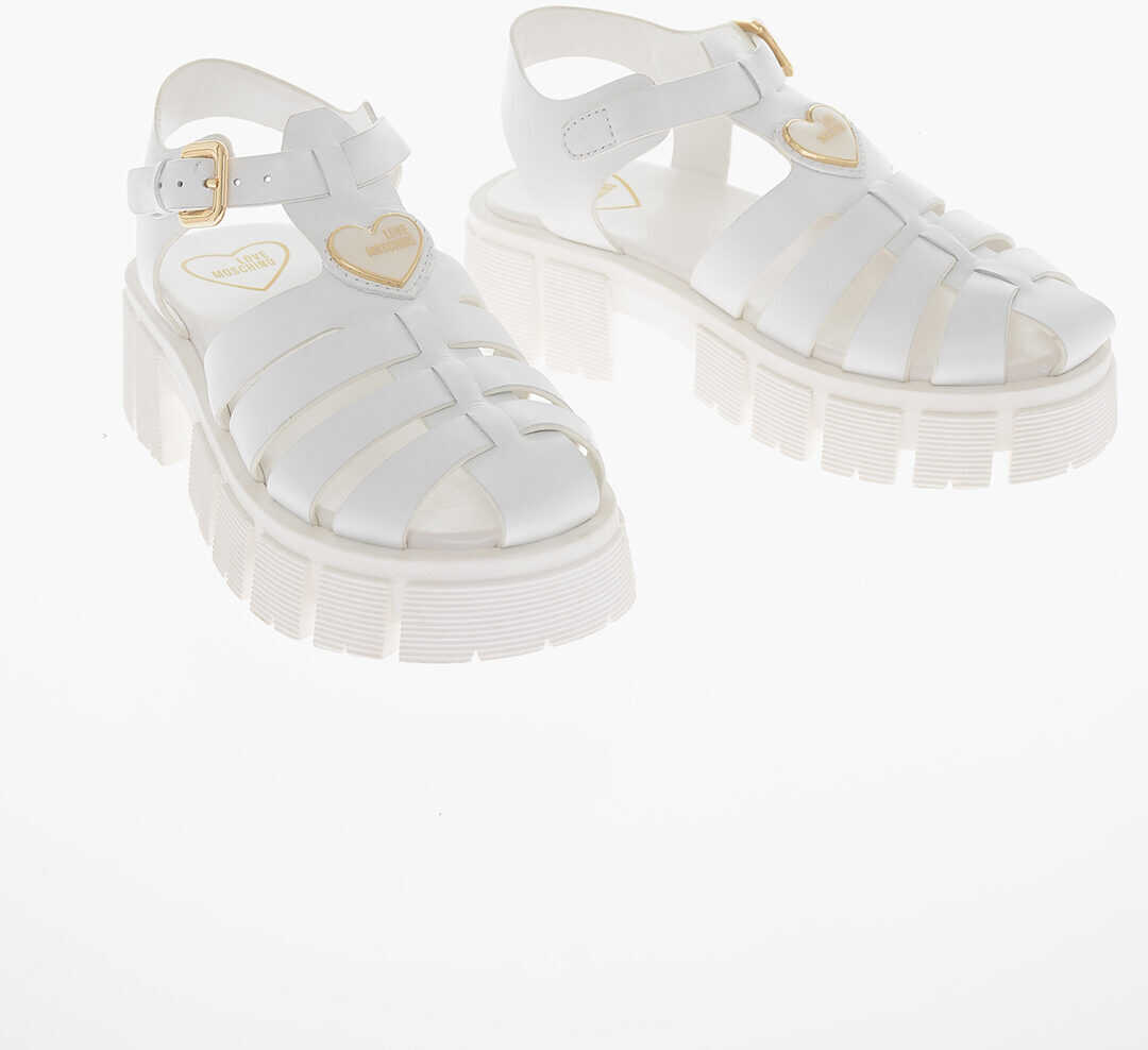Moschino Love Tassel60 Cut-Out Leather Sandals With Decorative Heart White