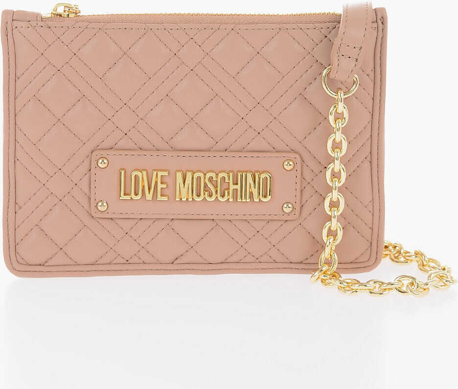 Genti de mana Moschino Love Quilted Faux Leather Clutch With Removable Chain Should Beige Femei (BM 9890159) 1