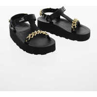 Sandale fara toc Love Leather Sandals With Heart Shape Decorative Chain Femei