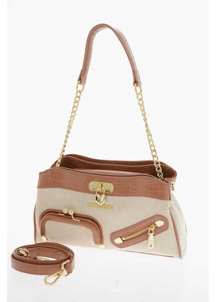 Genti de mana Moschino Love Braided Fabric Handle Bag With Crocodile Effect Faux Le White Femei (BM 9890660) 2