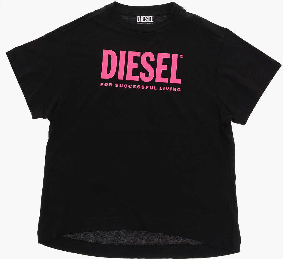 Diesel Cotton Dextra Tee Dress With Printed Contrasting Logo Black