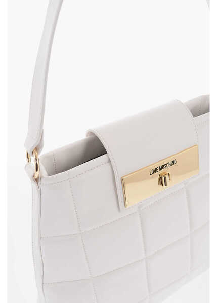 Genti tip postas Moschino Love Quilted Faux Leather Shoulder Bag With Turn Lock Closur White Femei (BM 9890933) 4