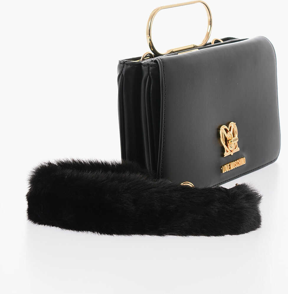 Genti de mana Moschino Love Solid Color Handbag With Removable Faux Fur Handle Black Femei (BM 9890936) 2
