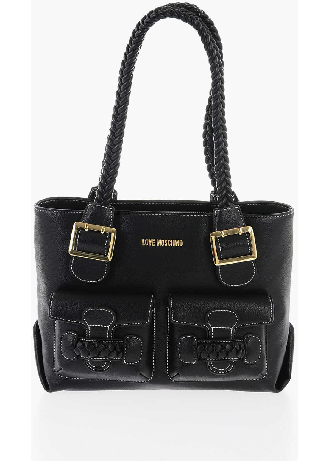 Moschino Love Faux Leather Shoulder Bag With Braided Handle Black