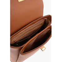 Rucsacuri Moschino Dama - Rucsacuri Moschino Love Solid Color Faux Leather Backpack With Golden Logo Brown Femei (BM 9894065) - B-mall.ro