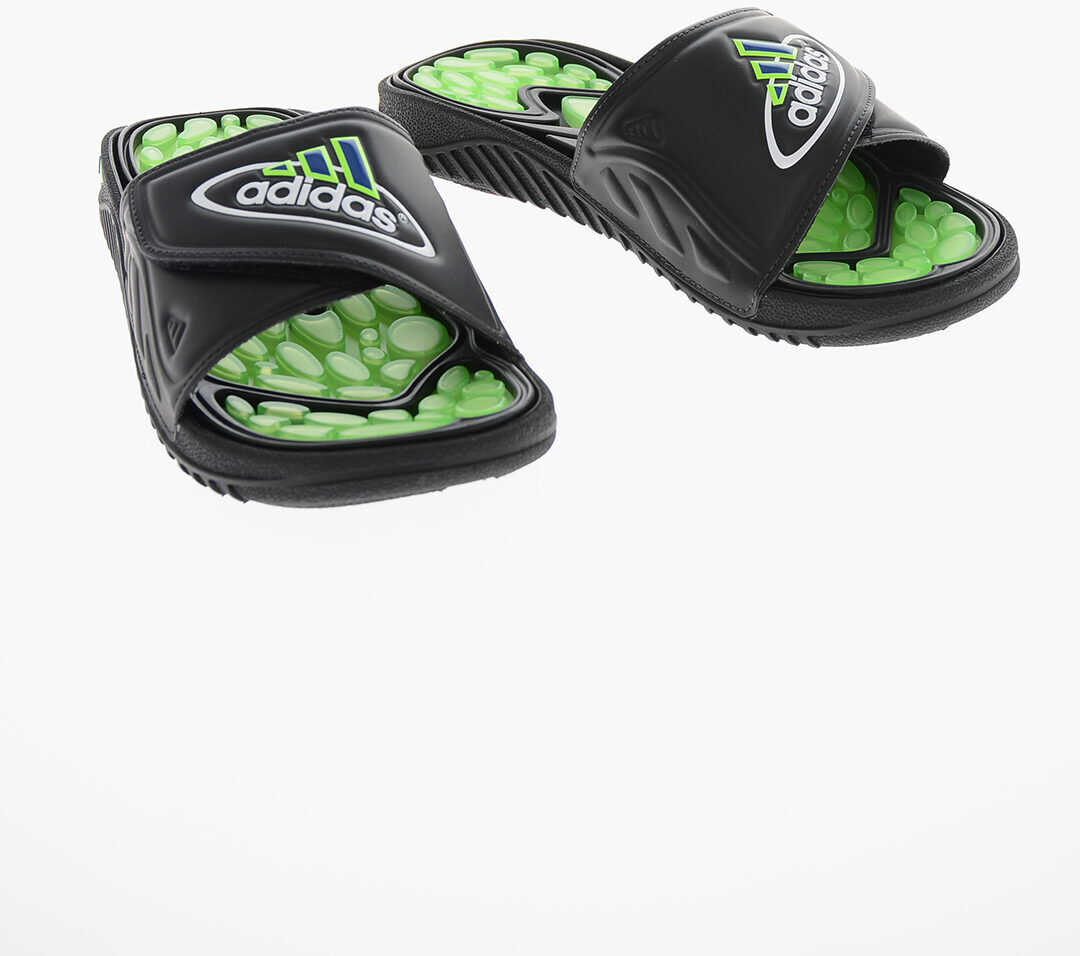 adidas Two-Tone Reptossage Slides With Touch Strap Closure And Fluo Black