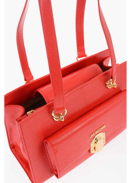 Genti de umar Moschino Love Faux Leather Shoulder Bag With Golden Details Red Femei (BM 9894248) 4