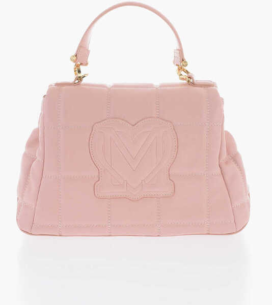 Genti de mana Moschino Love Quilted Faux Leather Bag With Golden Logo Pink Femei (BM 9894257) 3