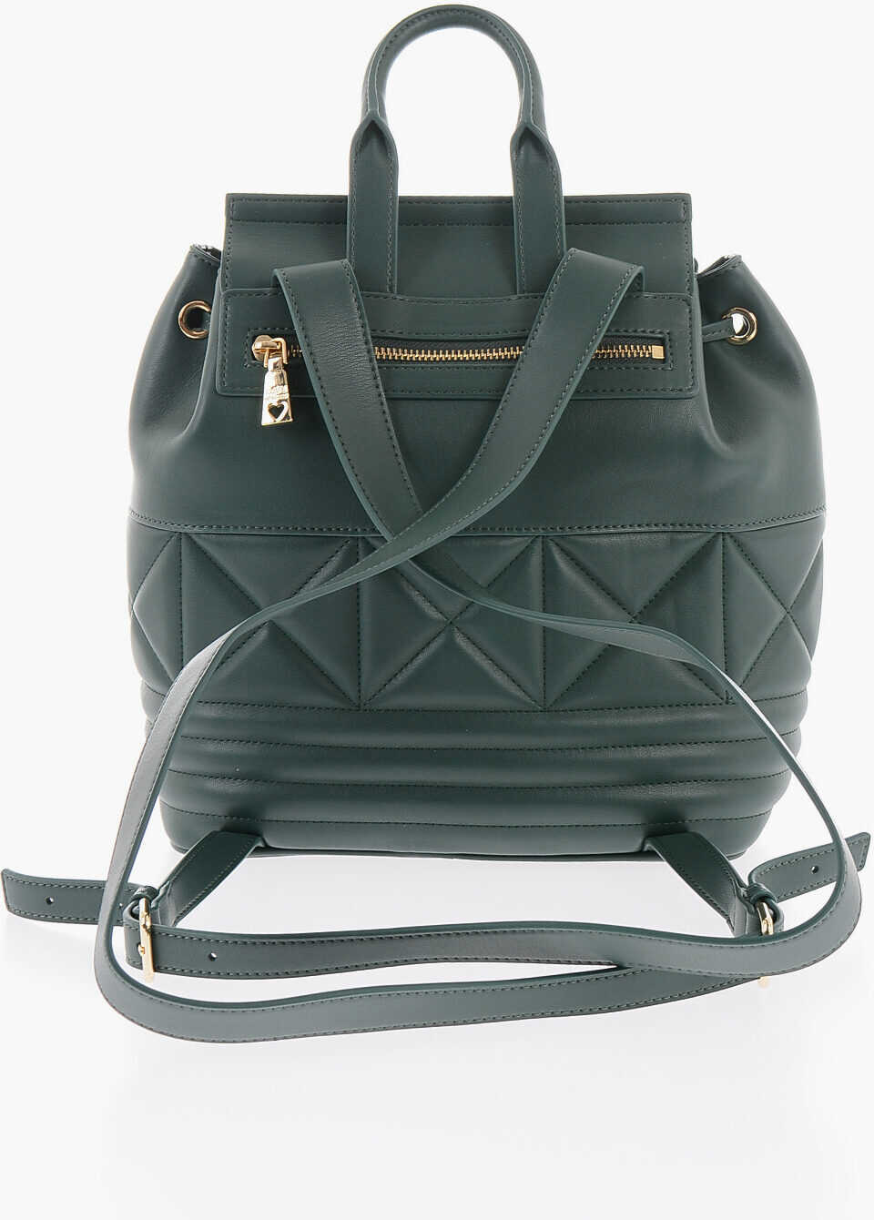 Rucsacuri Moschino Love Quilted Faux Leather Backpack With Metal Golden Logo Green Femei (BM 9894731) 2