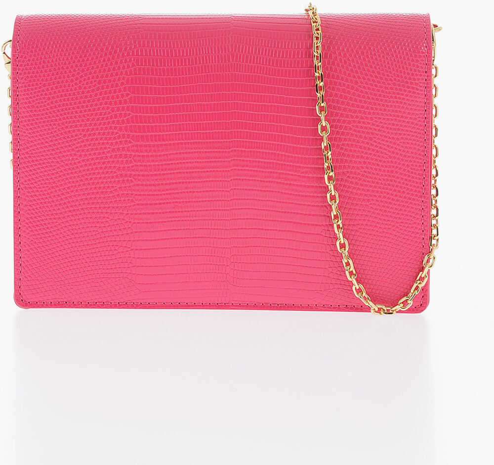 Genti tip postas Moschino Love Croco-Effect Faux Leather Lizard Bag With Golden Chain Pink Femei (BM 9894737) 2