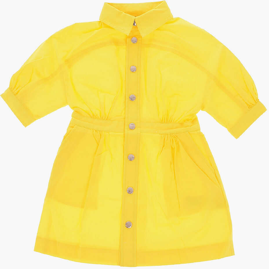 Poze DSQUARED2 Solid Color Cotton Shirt Dress With Silver Buttons Yellow