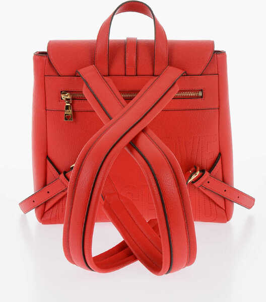 Rucsacuri Moschino Love Solid Color Faux Leather Backpack With Golden Logo Red Femei (BM 9894971) 2