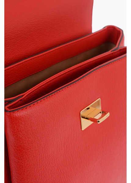 Rucsacuri Moschino Love Solid Color Faux Leather Backpack With Golden Logo Red Femei (BM 9894971) 3