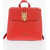 Moschino Love Solid Color Faux Leather Backpack With Golden Logo Red