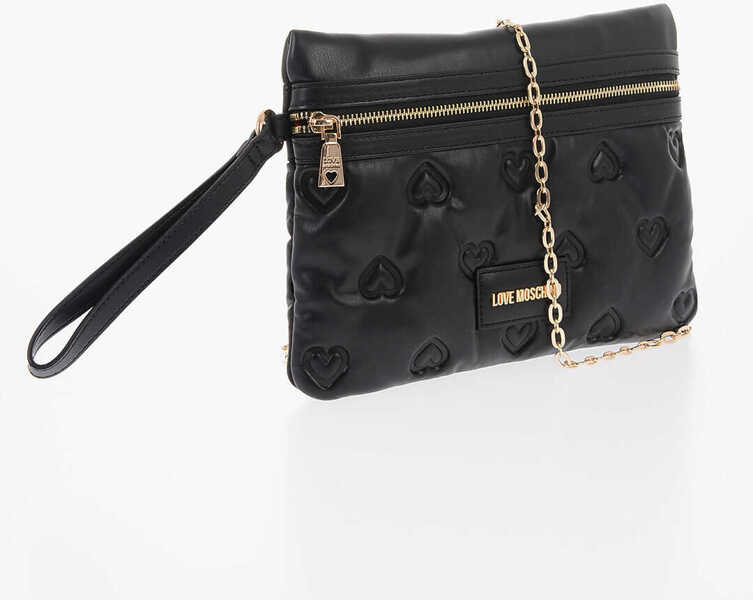 Genti de mana Moschino Love Hearts Embossed Faux Leather Handbag Black Femei (BM 9895163) 3