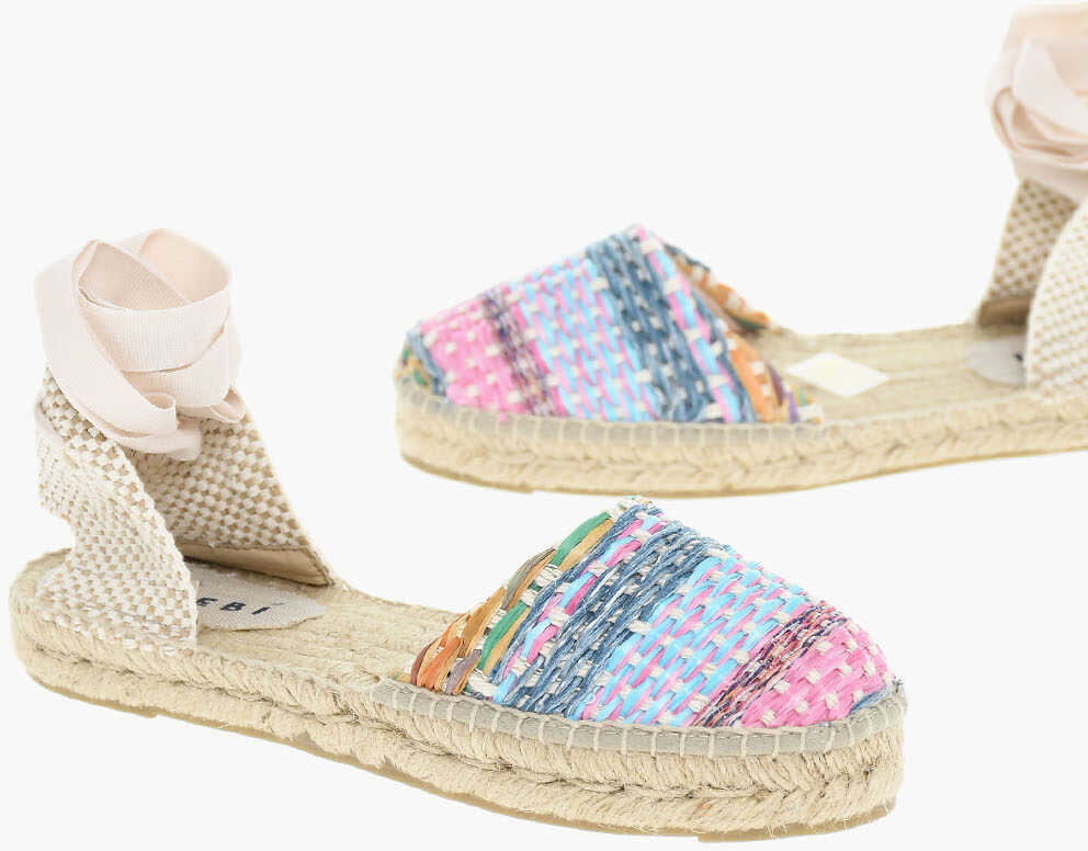 Manebí Braided Raffia Sandals Light Blue