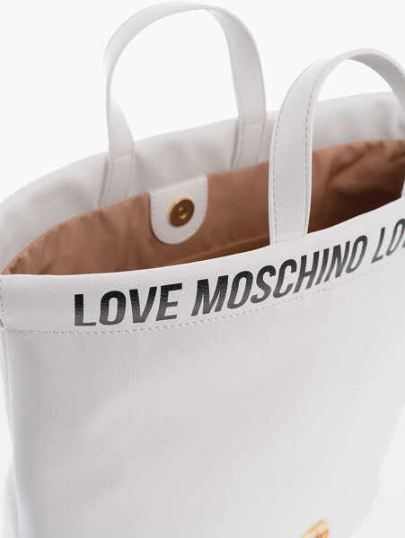 Genti de mana Moschino Love Faux Leather Handbag With Printed Logo White Femei (BM 9895460) 3