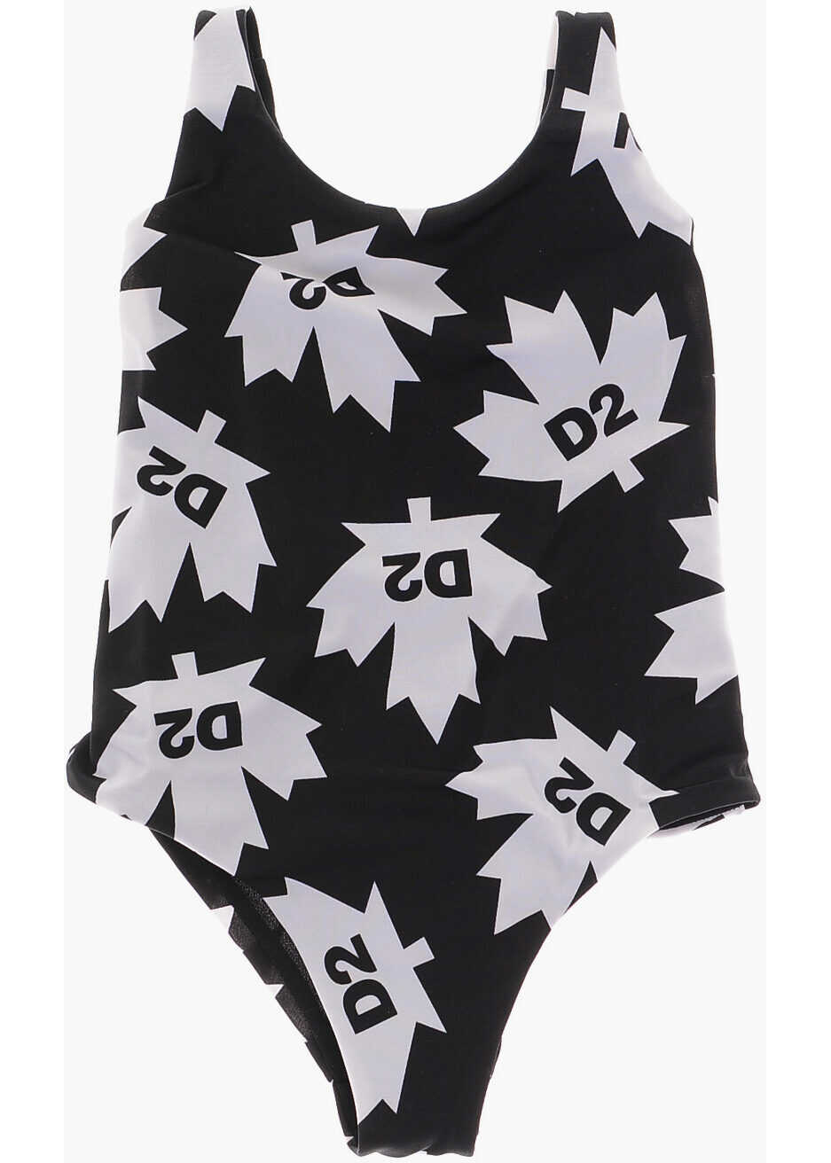 Poze DSQUARED2 Two-Tone One Piece Swimsuit With All-Over Logo Black & White