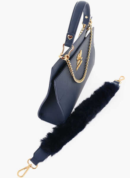 Genti de mana Moschino Love Solid Color Bag With Removable Faux Fur Handle Blue Femei (BM 9895553) 2