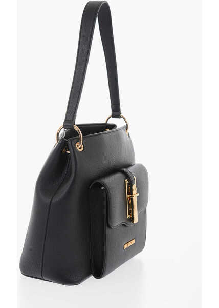 Genti de umar Moschino Love Textured Effect Faux Leather Hobo Bag With Maxi Logo On Black Femei (BM 9895559) 2