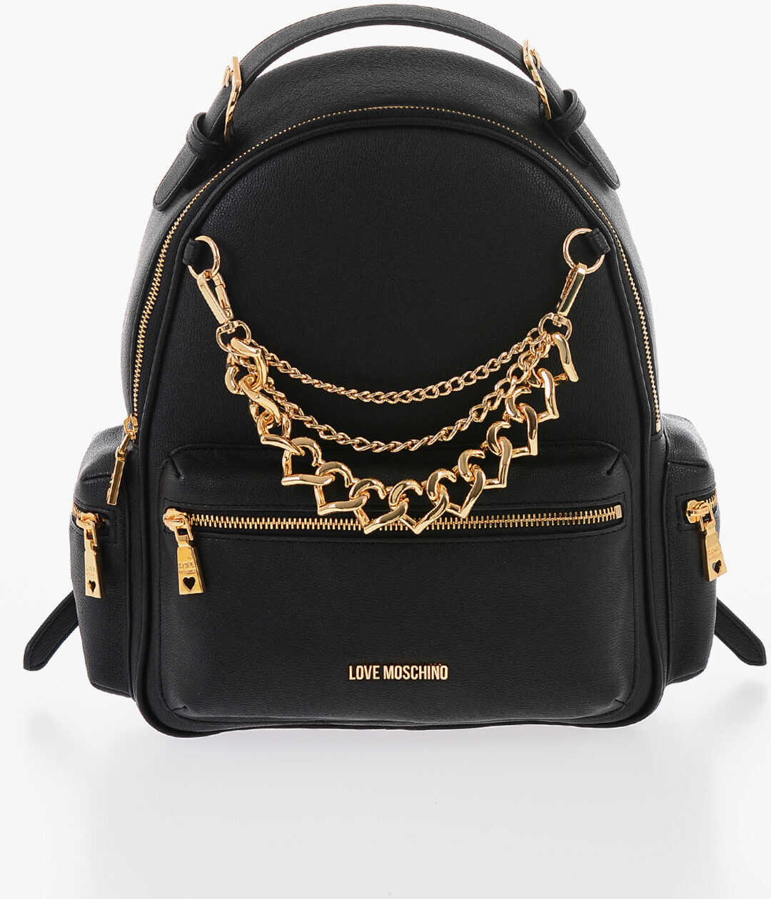 Moschino Love Faux Leather Backpack With Multipockets And Decorative Black