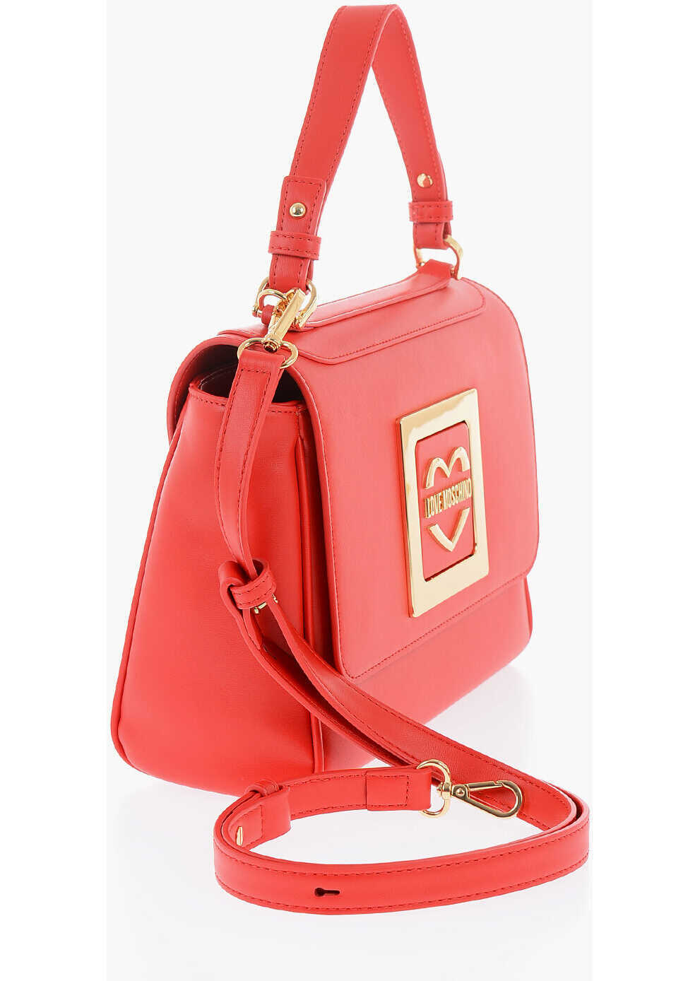 Genti de mana Moschino Love Faux Leather Shoulder Bag With Metal Golden Logo Red Femei (BM 9895970) 2