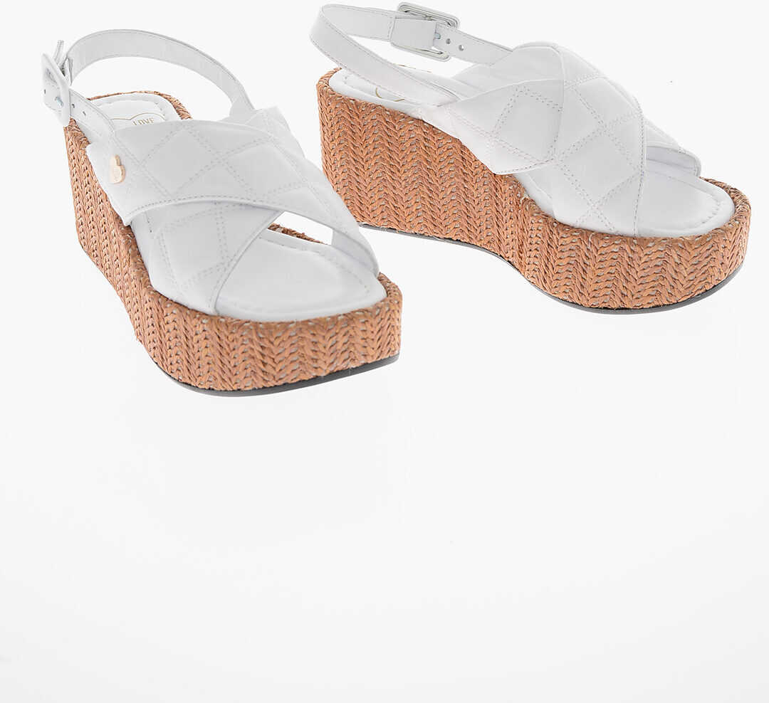 Moschino Love Leather Sandals With Raffia Wedge 7Cm White