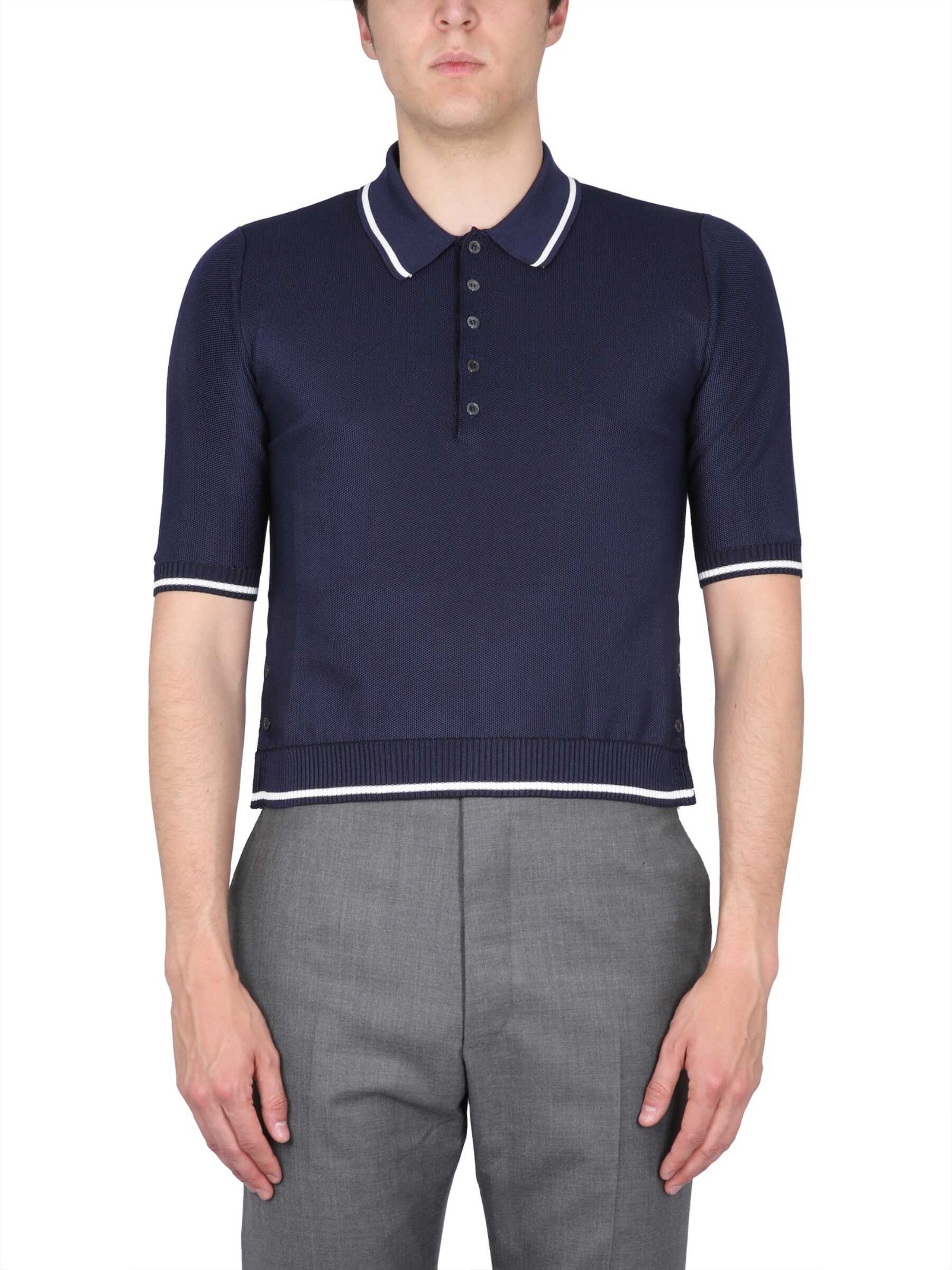 Thom Browne Polo In Pique. BLUE