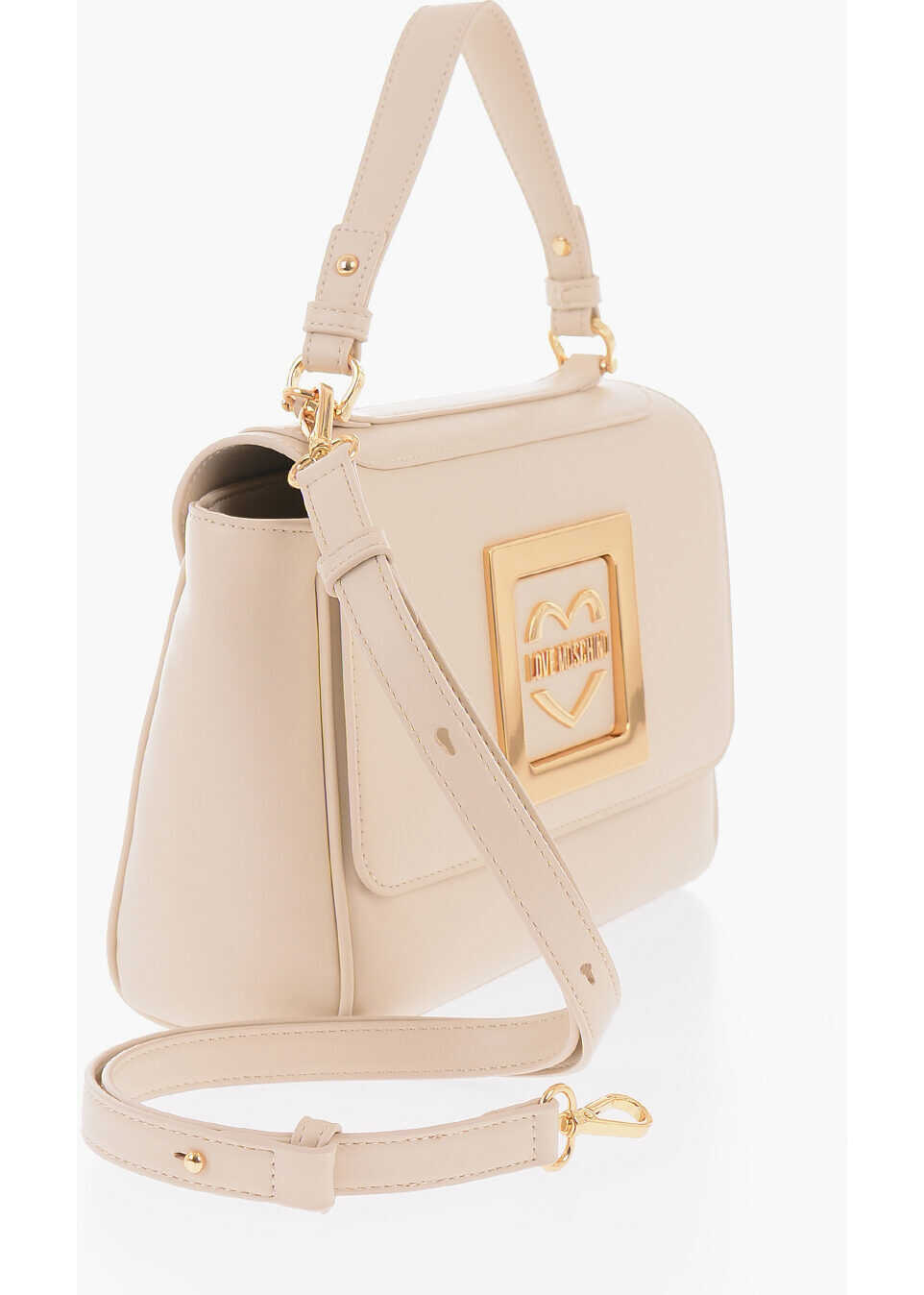 Genti de umar Moschino Love Faux Leather Shoulder Bag With Metal Golden Logo Beige Femei (BM 9896345) 2
