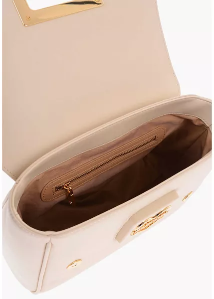Genti de umar Moschino Love Faux Leather Shoulder Bag With Metal Golden Logo Beige Femei (BM 9896345) 4