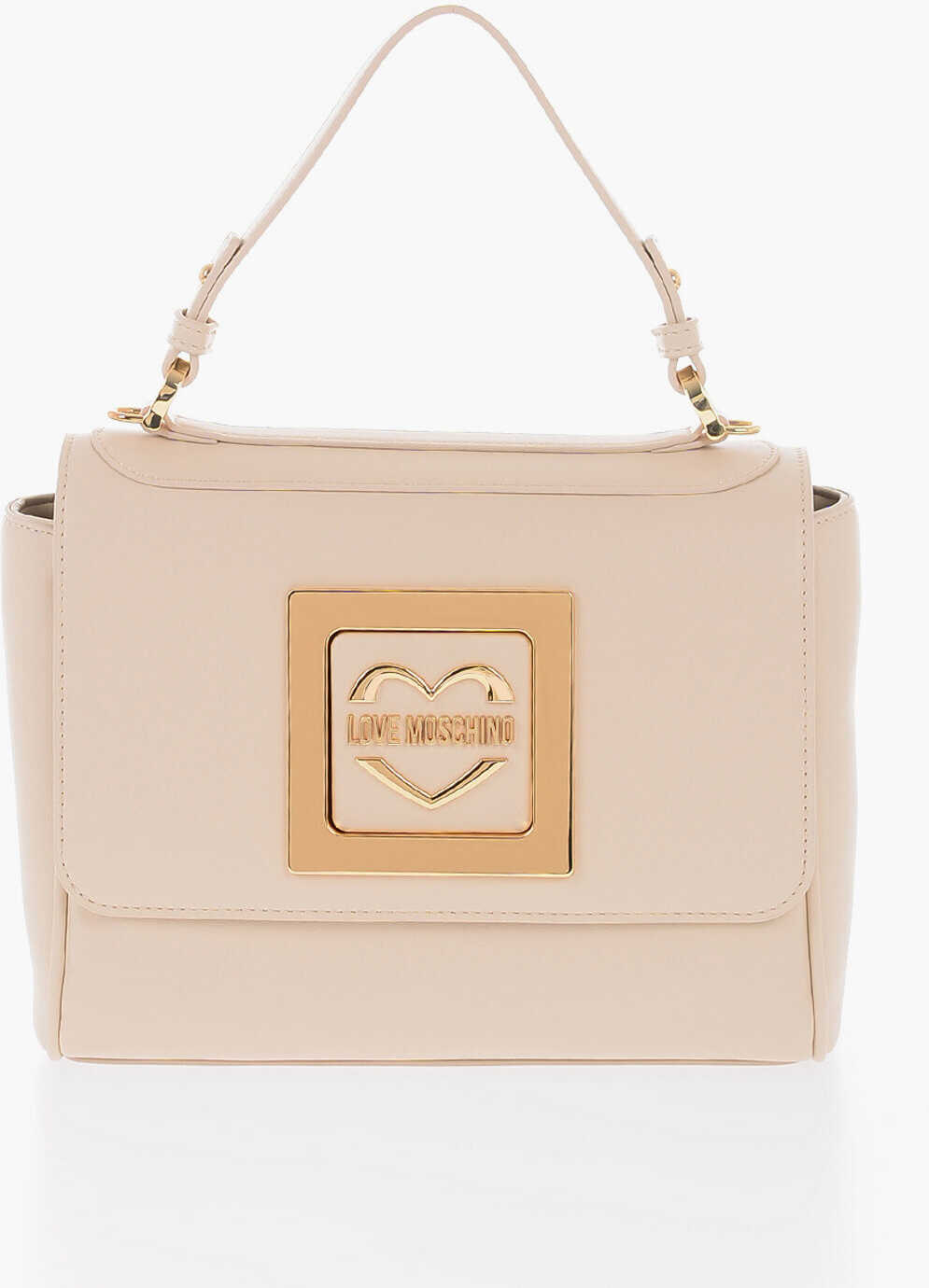 Moschino Love Faux Leather Shoulder Bag With Metal Golden Logo Beige