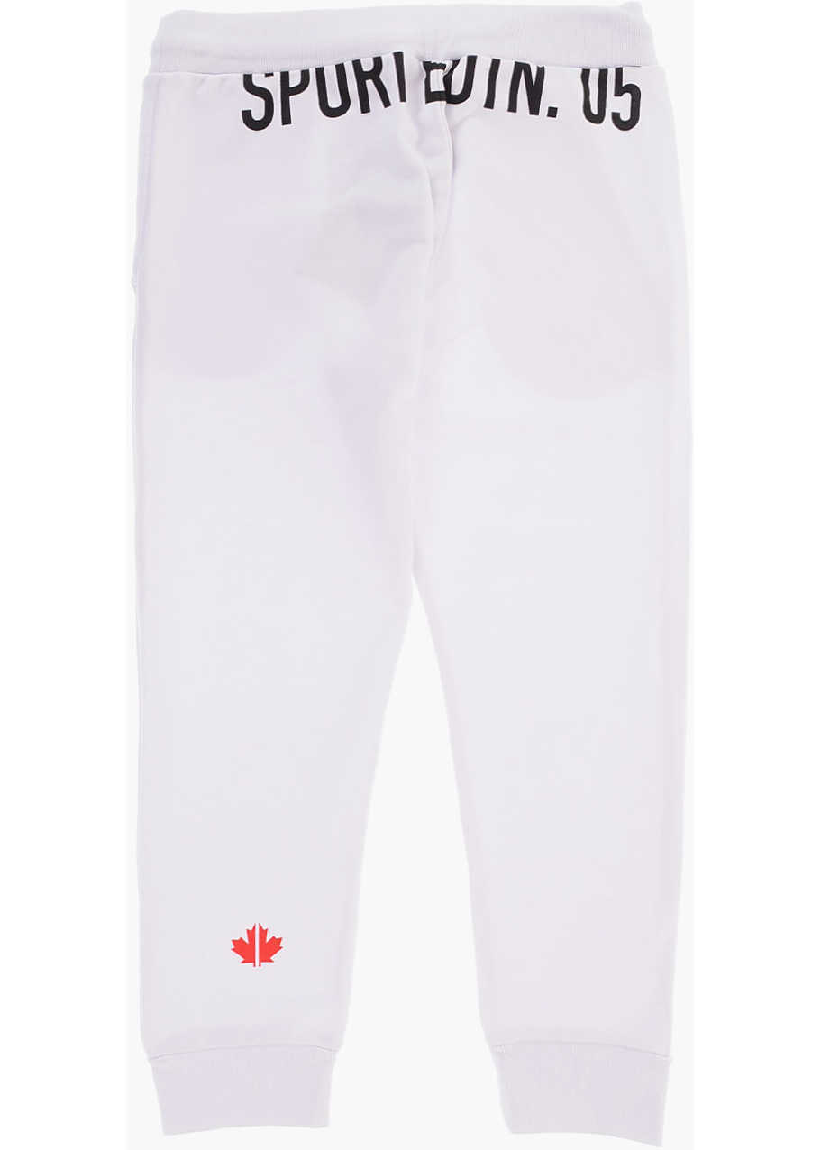 Pantaloni de trening DSQUARED2 Brushed Cotton Joggers With Printed Contrasting Logo White Baieti (BM 9896393) 4